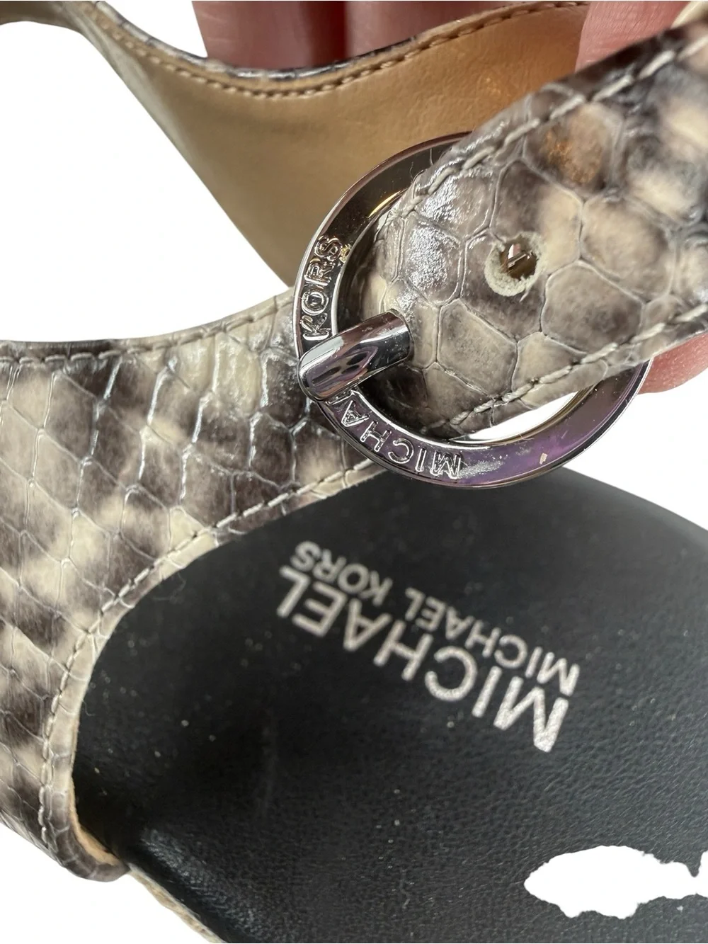 Michael Micheal Kors Espadrille Braided Jute Snakeskin T- Strap Sandals Size 9M